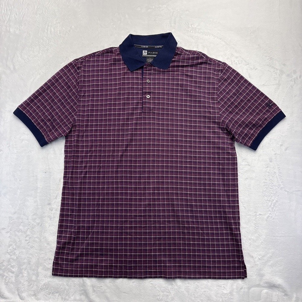 Jos A Bank Leadbetter Golf Polo Mens Large Burgundy Plaid 100% Cotton Y2K